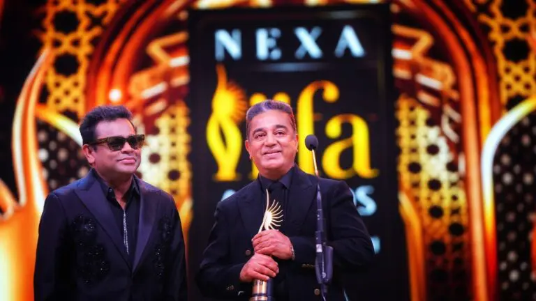 AR Rahman presents Outstanding Achievement in Indian Cinema award to Kamal Haasan