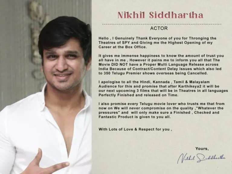 Hero Nikhil apologized to audience and directly blamed Spy team