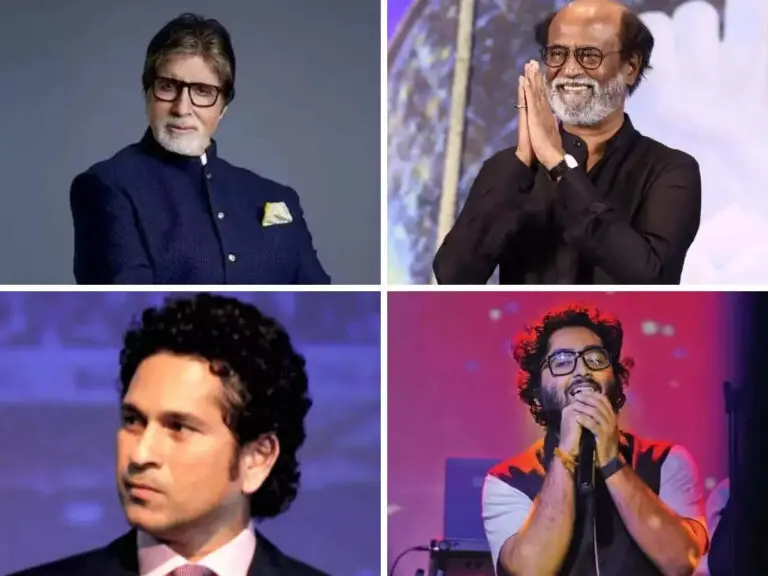 Golden ticket holders Rajinikanth and Amitabh Bachchan attending India vs. Pakistan match