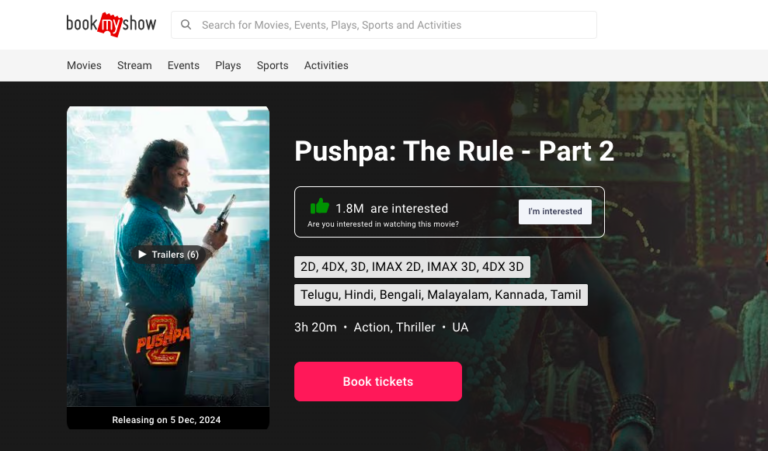 Pushpa2: Book My Show’s Fastest Million Sales