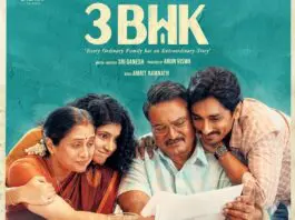 Director Sri Ganesh's '3BHK' has shown itself to be a touching family drama since its teaser and trailer dropped. It tries to live up to it with an honest intent! '3BHK 'is about the struggle of a middle-class family man having a dream of owning a house. His family faces constant interruptions from life's little surprises. Both the halves of the film have some solid emotional and drawn out parts as well. The scenes involving Siddharth's school and college life appear a bit rushed, but the family scenes have that natural vibe. The film gathers the strength around the pre-interval part and ends the first half on a good note. 3BHK's Second Half shows more struggles of the family. Sarath Kumar's character and his fight to reach his goal is shown well. Siddharth's struggle to be competent in his job life impresses, and especially the scene with his manager strikes the chord. The leading parts to the climax also work, where the director shows it is not too late to restart the life. The scenes involving Meetha Raghunath's marriage and fall out sequence could have been etched more strongly.
