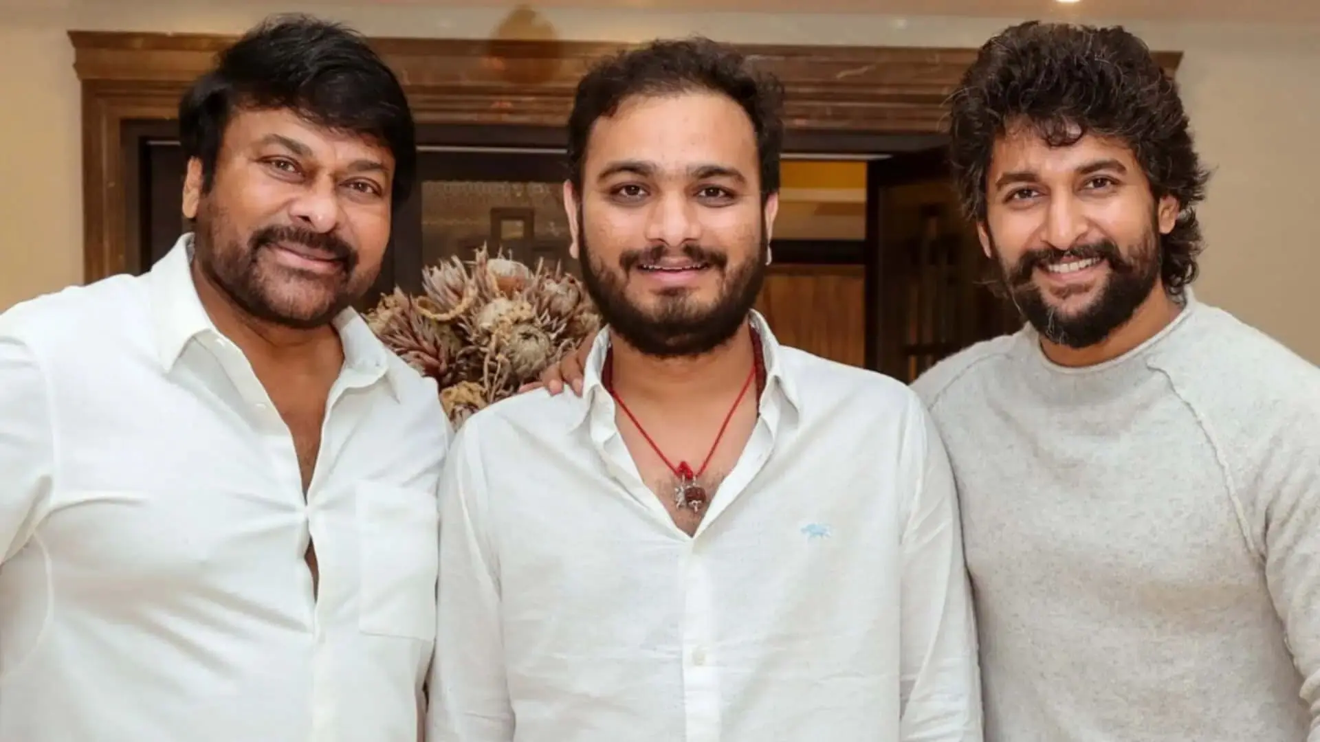 Chiranjeevi, Srikanth Odela & Nani (right to left) Chiranjeevi, Srikanth Odela & Nani (right to left)
