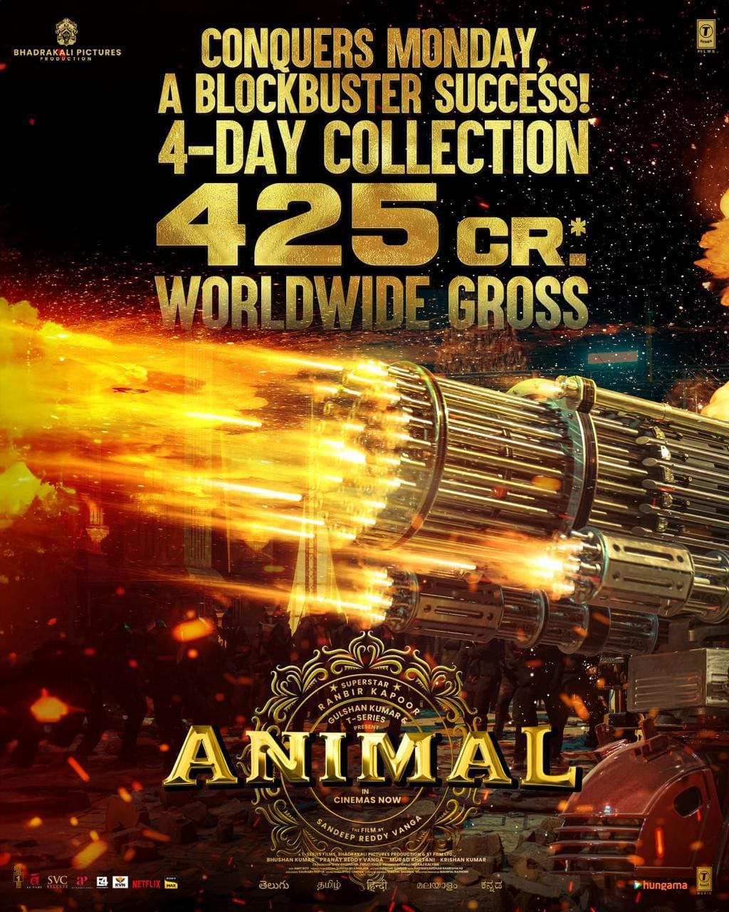 Animal 4 days total box office collections TrackTollywood