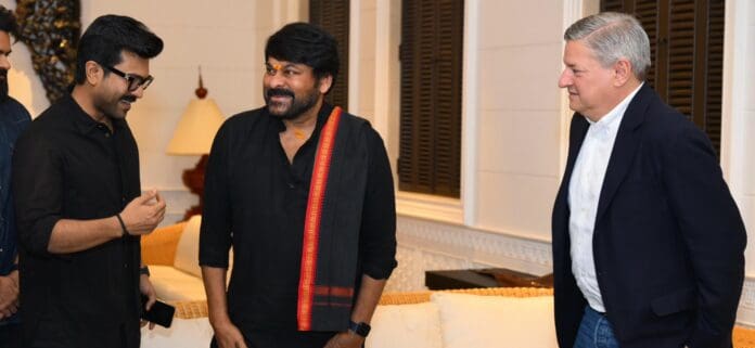 Netflix CEO met Ram Charan and Chiranjeevi. Ted Sarandos, the CEO of Netflix, arrived in Hyderabad today and unexpectedly met Megastar Chiranjeevi at his residence. Since 'RRR' has become a global phenomenon and was nominated for Oscars, it is inevitable that Netflix, the film's digital streaming partner, will have a special connection with Global Star Ram Charan. The fans are delighted as Netflix CEO met Ram Charan and Chiranjeevi.