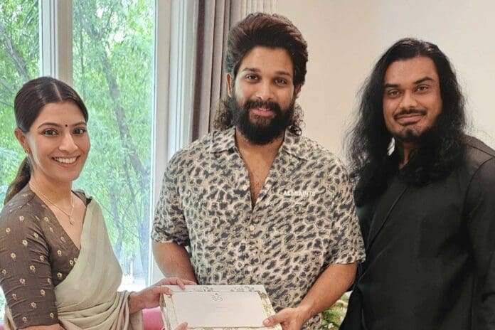 Varalakshmi Sarathkumar, Allu Arjun, Nicholai Sachdev (left to right)