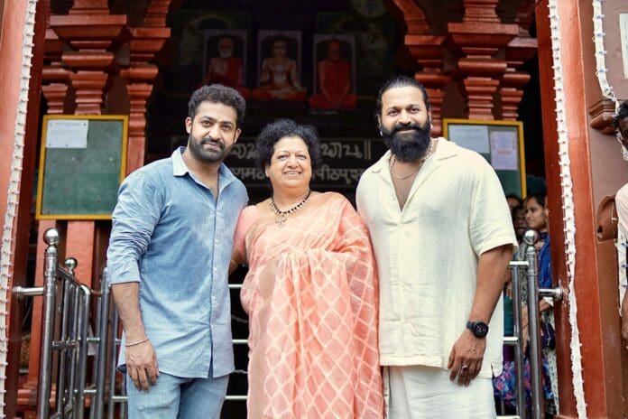 Jr. NTR with him mother and Rishab Shetty (left to right)