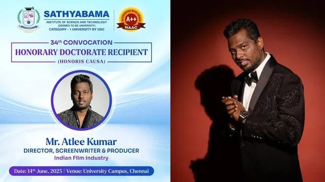 Thereafter, the filmmaker made his debut in Bollywood with Shah Rukh Khan's 'Jawaan' and entered the Rs 1,000 crore club with that film. The fans are delighted as Atlee Atlee will receive the doctorate from Satyabama Institute of Science and Technology on June 14, 2025. With each film, Atlee grew his brand and market; with continuous success, he emerged as one of the biggest directors in Tamil cinema. Also, with Jawan, he created a brand among North Belts. Now with Allu Arjun's film, he is set to take over entire Indian markets and also target international audiences, as the film is one of the biggest-budgeted Indian films ever.