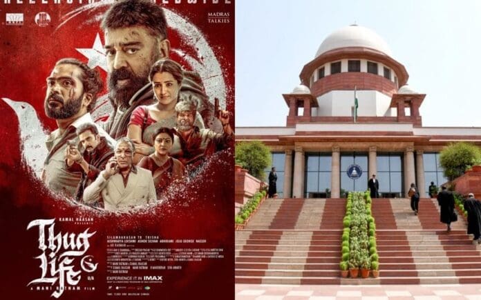 On Friday, June 13, the Supreme Court told the State of Karnataka to respond to a Public Interest Litigation (PIL) that questions the 'extra-judicial ban' on screening the Tamil movie Thug Life, featuring Kamal Haasan and directed by Mani Ratnam. A bench comprising Justice Prashant Kumar Mishra and Justice Manmohan posted the petition, filed by one Mahesh Reddy, for next Tuesday. The Supreme Court steps in and responds to the alleged threats to the Thug Life screening in Karnataka. The petitioner's lawyer argued that Karnataka has surrendered to extremists targeting linguistic minorities and demanding theater burnings if Kamal Haasan's Thug Life gets screened.