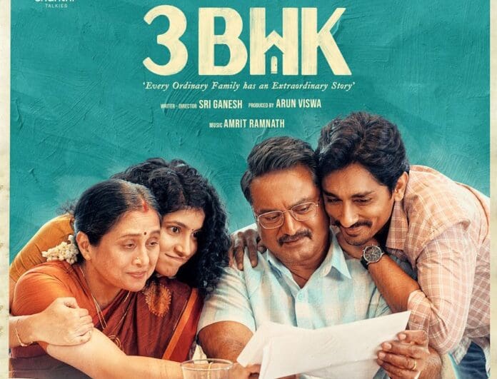 Director Sri Ganesh's '3BHK' has shown itself to be a touching family drama since its teaser and trailer dropped. It tries to live up to it with an honest intent! '3BHK 'is about the struggle of a middle-class family man having a dream of owning a house. His family faces constant interruptions from life's little surprises. Both the halves of the film have some solid emotional and drawn out parts as well. The scenes involving Siddharth's school and college life appear a bit rushed, but the family scenes have that natural vibe. The film gathers the strength around the pre-interval part and ends the first half on a good note. 3BHK's Second Half shows more struggles of the family. Sarath Kumar's character and his fight to reach his goal is shown well. Siddharth's struggle to be competent in his job life impresses, and especially the scene with his manager strikes the chord. The leading parts to the climax also work, where the director shows it is not too late to restart the life. The scenes involving Meetha Raghunath's marriage and fall out sequence could have been etched more strongly.